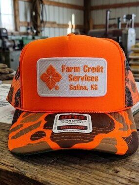 Vintage-Inspired Farm Credit Services Hat Kansas Patch OTTO Orange Camo Cap OS